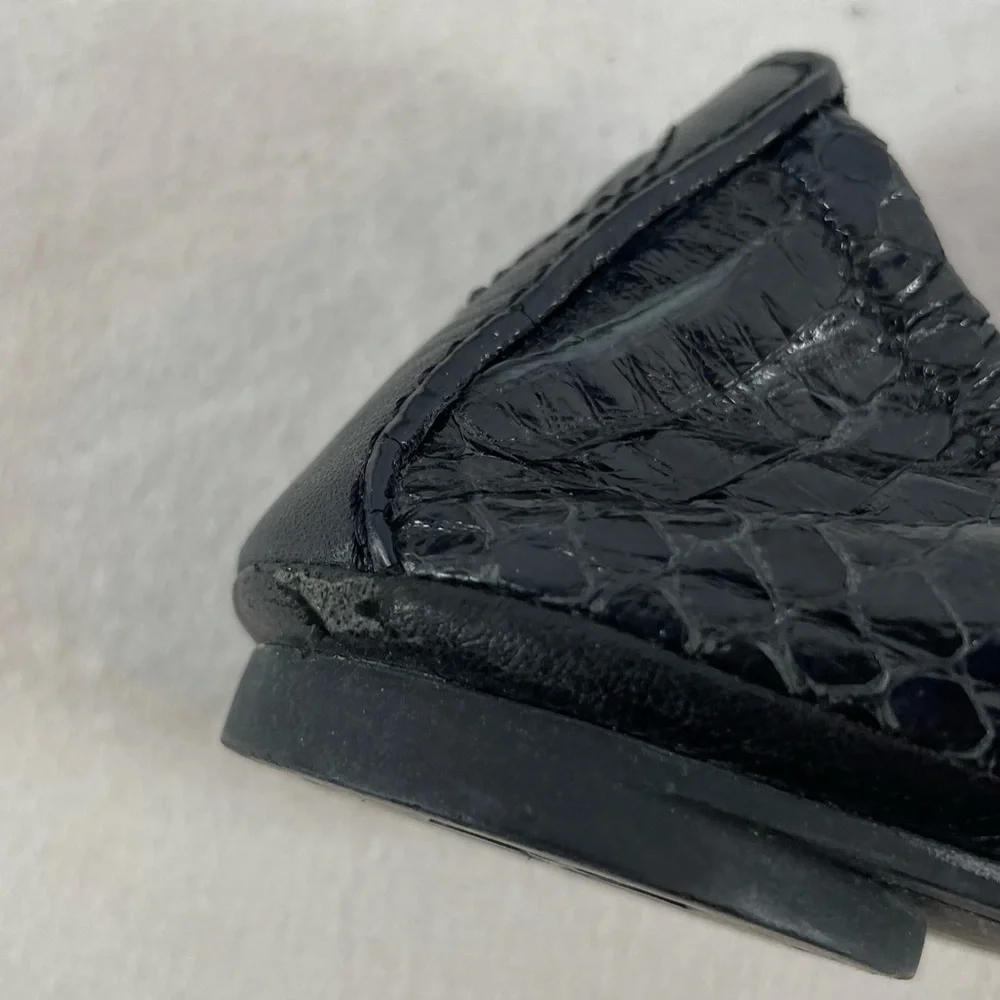 Tory Burch Snakeskin Embossed Leather Ballet Slipper Flat in Black Size‎ 7
